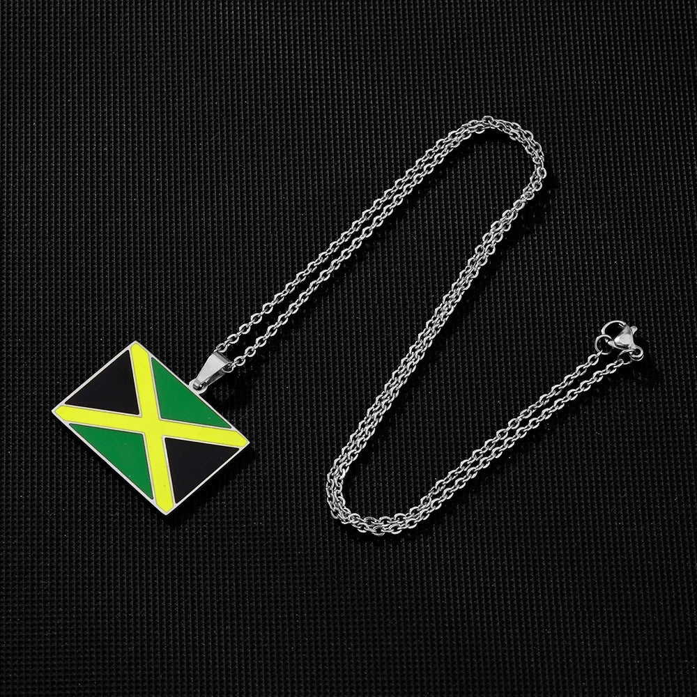 2024 New fashion stainless steel Jamaican flag necklace for women and men couples ethnic style accessory collarbone chain annive