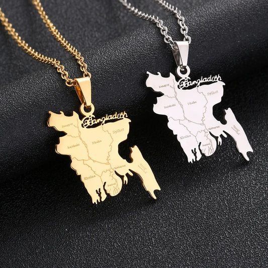 2024 New fashion stainless steel O Bengal map necklace for men and women geometric titanium steel pendant national style clavicl