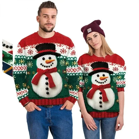 2024 Christmas Couples Sweatshirts Snowman Christmas Tree Pattern Costume Pullovers Winter Jumpers Warm Thicken Streetwear