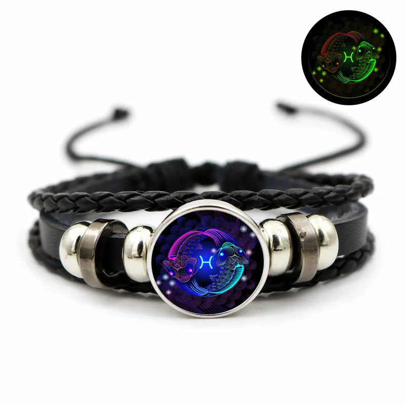 Twelve constellations bracelet female luminous retro leather bracelet male student Korean style fashion simple luminous bracelet