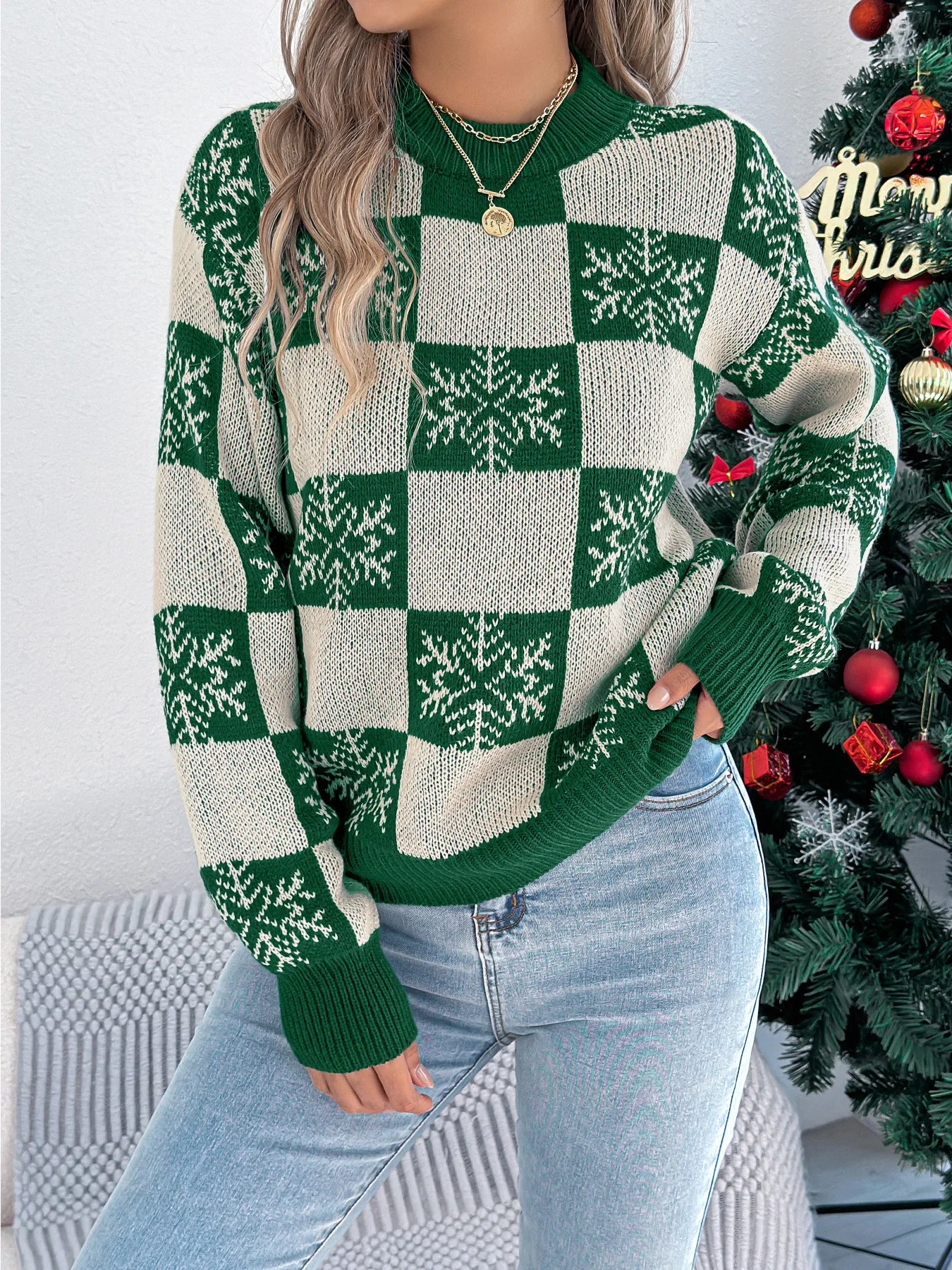 VigoCasey 2025 Winter Casual Christmas Knitted Sweater Women O Neck Print Loose Pullover Autumn Lady Lantern Long Sleeve Jumper