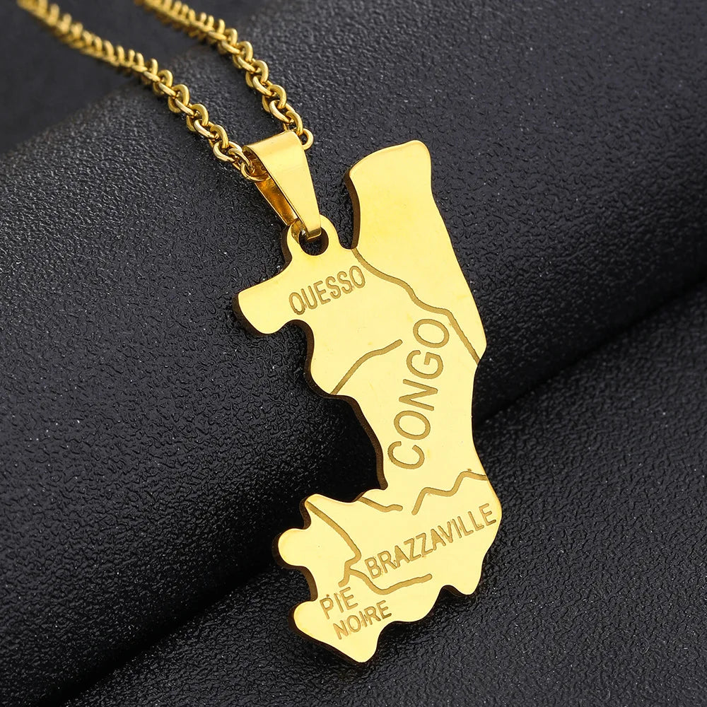 2024 New fashion stainless steel Congo map pendant necklace for men and women geometric titanium steel pendant ethnic style clav