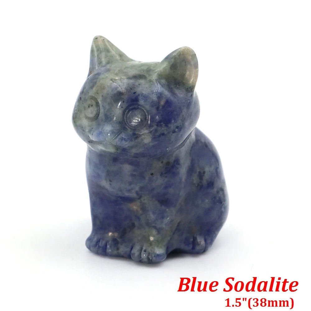 1.5" Cat Figurine Natural Stone Crystal Hand-carved Crystal Animal Statue Chakra Gem DIY Animal Handicrafts Artworks Home Decor