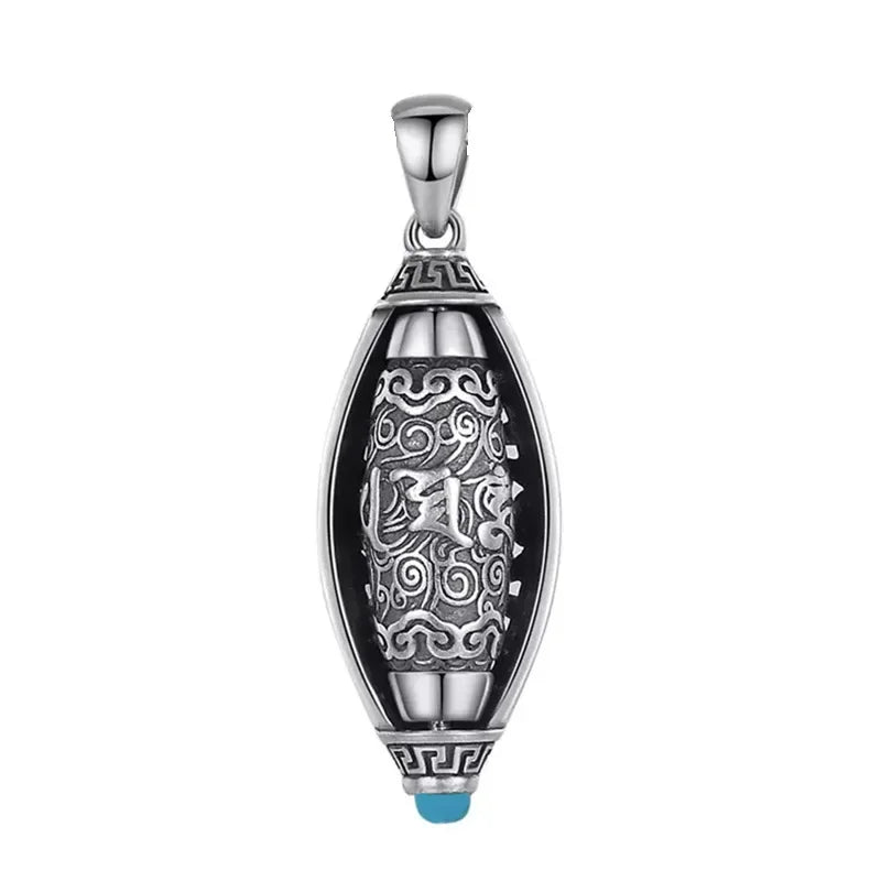 Fashion Six-character Scripture Buddha Necklace for Men and Women Retro Hollow Pattern Prayer Wheels Pendant Jewelry Accessories