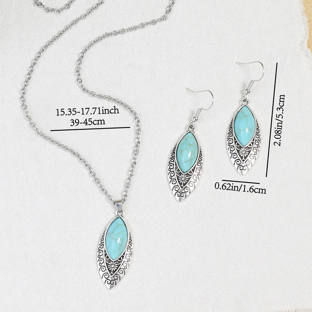 Vintage Blue European American Necklace Earrings Jewelry Sets  Crystal Jewellery Sets For Women stone Necklaces & Pendants gift