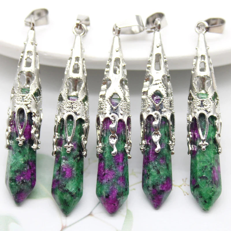 16pcs Crystal Pendulum for Divination Dowsing Natural Gem Stone Amethyst Hexagon Pendant For DIY Jewelry Making Necklace Pendant