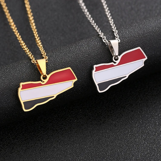 2024 new fashion stainless steel Yemen map pendant necklace temperament everything collarbone chain birthday anniversary gift