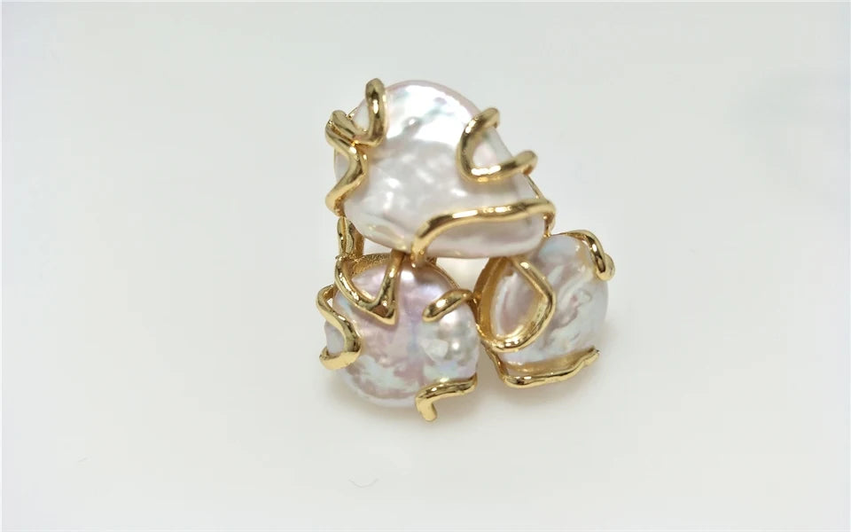 1Pcs Natural Freshwater Pearl Rings,Goden Plated Adjustable Ring Jewelry For Beautiful Women Valentines Gift RG052