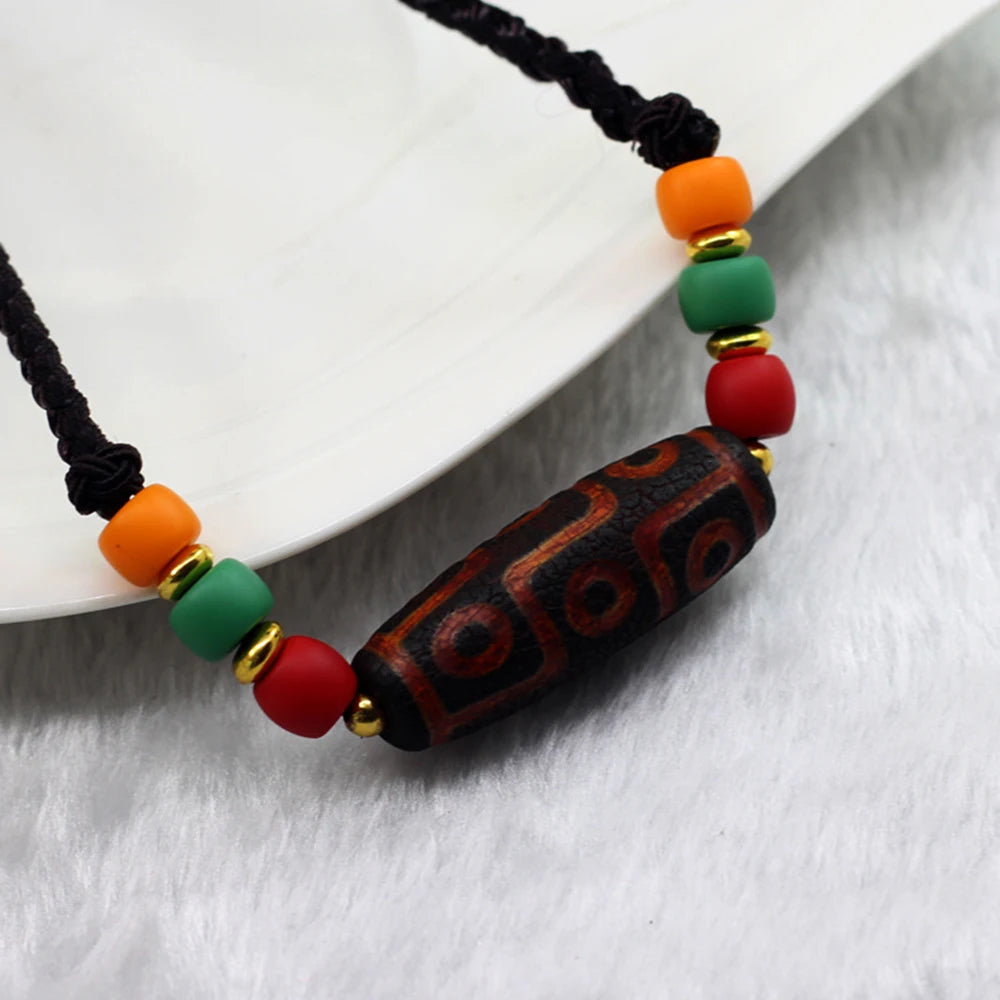 Tibetan Buddhism 9 Eyed Celestial Bead Necklace Healing Amulet Jewelry Ethnic Style Agate Dzi Beads Pendant Sweater Rope Chain