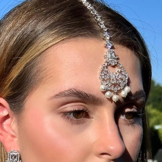 Stonefans Boho Indian Pearl Head Chain Wedding Jewellery Women Fashion 2024 Forehead Accessories Arabian Headpiece Rhinestone