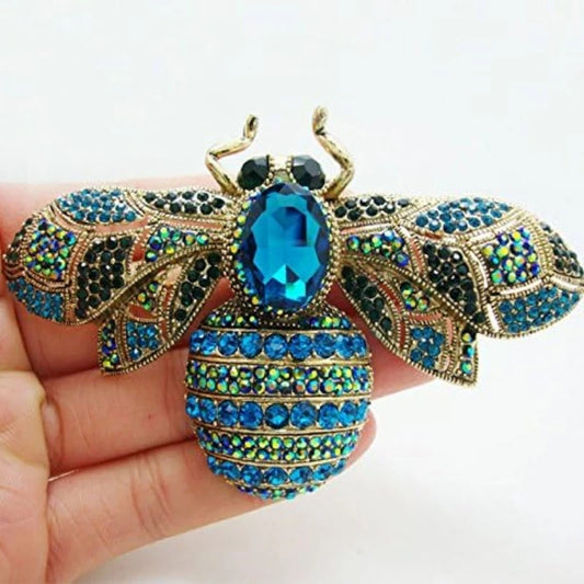 Luxury Full Crystal Exaggerated Bee Brooch Pin Vintage Baroque Shining Boutique Middle Design Badges Accessories For Women Girls