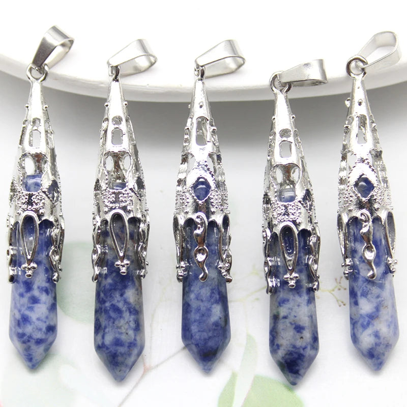 16pcs Crystal Pendulum for Divination Dowsing Natural Gem Stone Amethyst Hexagon Pendant For DIY Jewelry Making Necklace Pendant