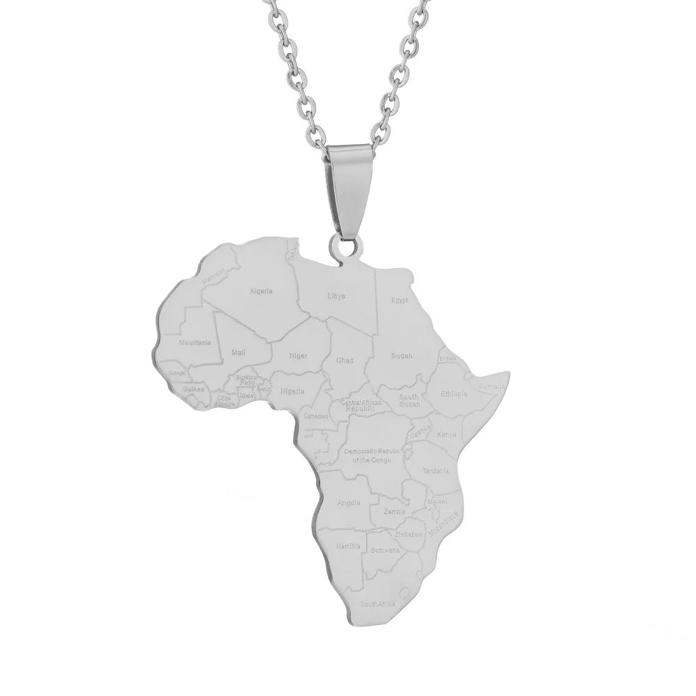Titanium Steel Glossy Africa Nigeria Ghana Somalia Famous Ethnic Style Africa Map Country Names Pendant Necklace