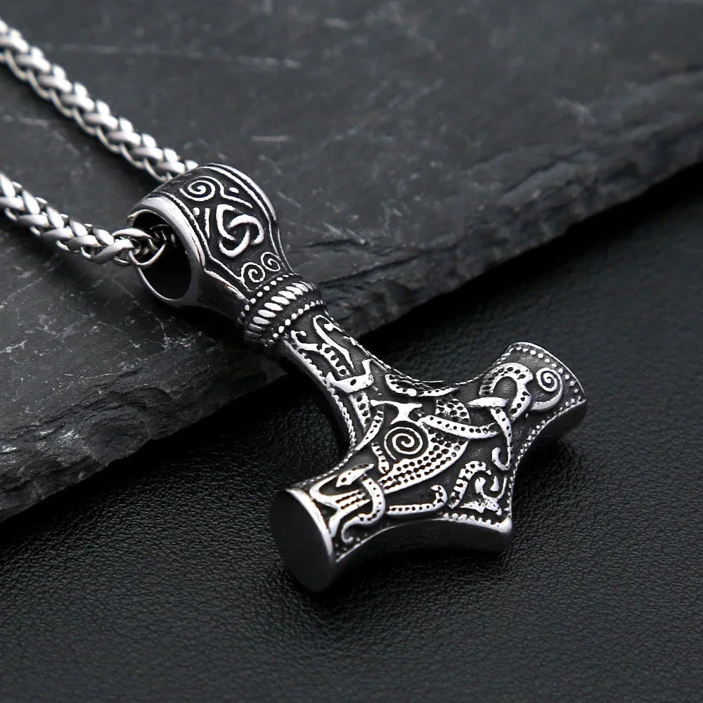 Viking Vintage Thor Hammer Necklace For Men Woman Stainless Steel Valknut Pendant Celtic Knot Amulet Jewelry Gift Dropshipping