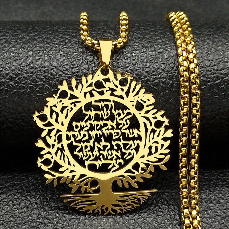 2024 New fashion Tree of Life elegant pendant lettering hollow necklace temperament hundred matching couple collarbone chain