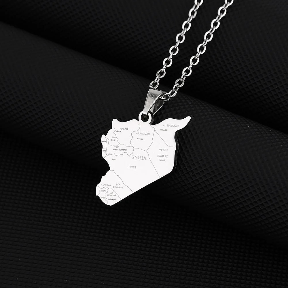 2024 new fashion stainless steel vintage Syria map with city pendant necklace temperament everything collarbone chain birthday a
