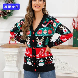2025New Sweater Christmas Gift Sweater European and American Autumn and Winter Lazy Style Pullover Knitted Sweater