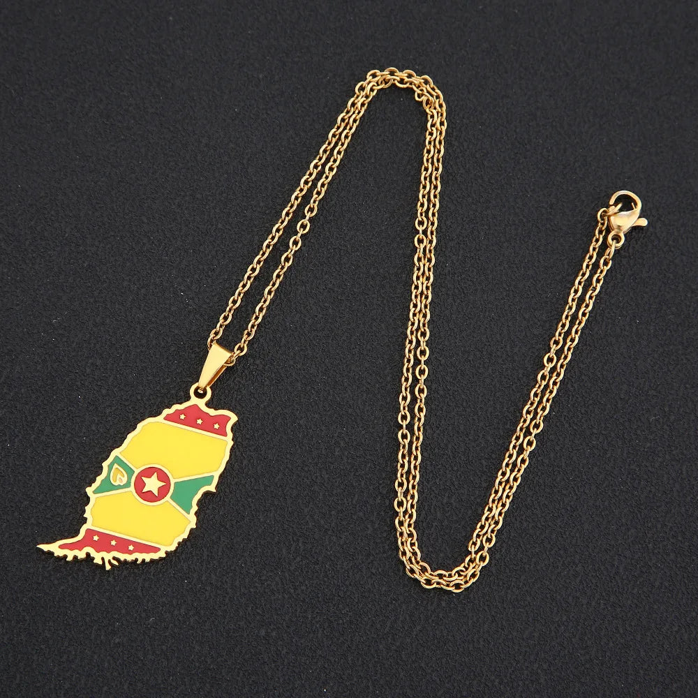 2024 new fashion stainless steel Grenada map necklace for men and women geometric ethnic style collarbone chain anniversary smal