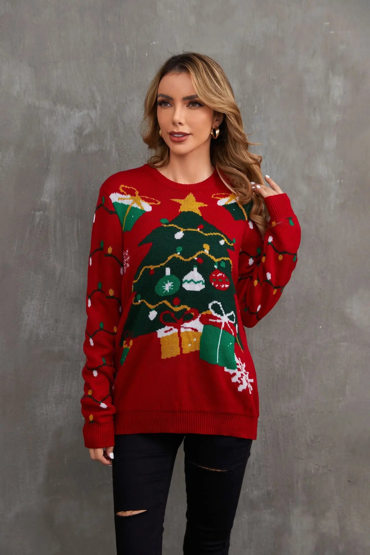 2025New Sweater Christmas Gift Sweater European and American Autumn and Winter Lazy Style Pullover Knitted Sweater