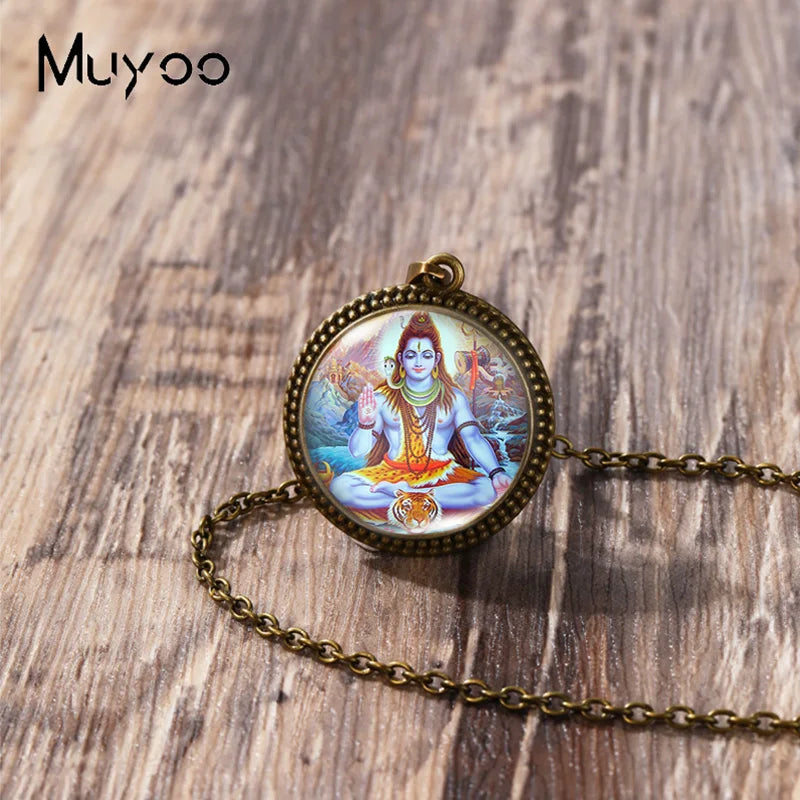 2023 New Arrival Fashion Painting India Shiva Ganesha Hindu God Glass Dome Antique Pendant Handmade Jewelry Vintage Necklaces