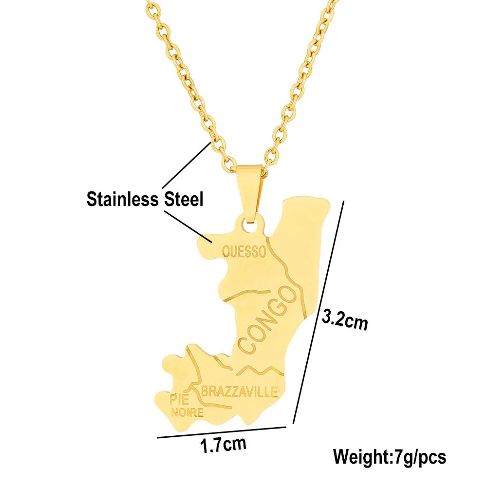 2024 New fashion stainless steel Congo map pendant necklace for men and women geometric titanium steel pendant ethnic style clav