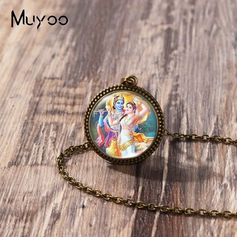 2023 New Arrival Fashion Painting India Shiva Ganesha Hindu God Glass Dome Antique Pendant Handmade Jewelry Vintage Necklaces