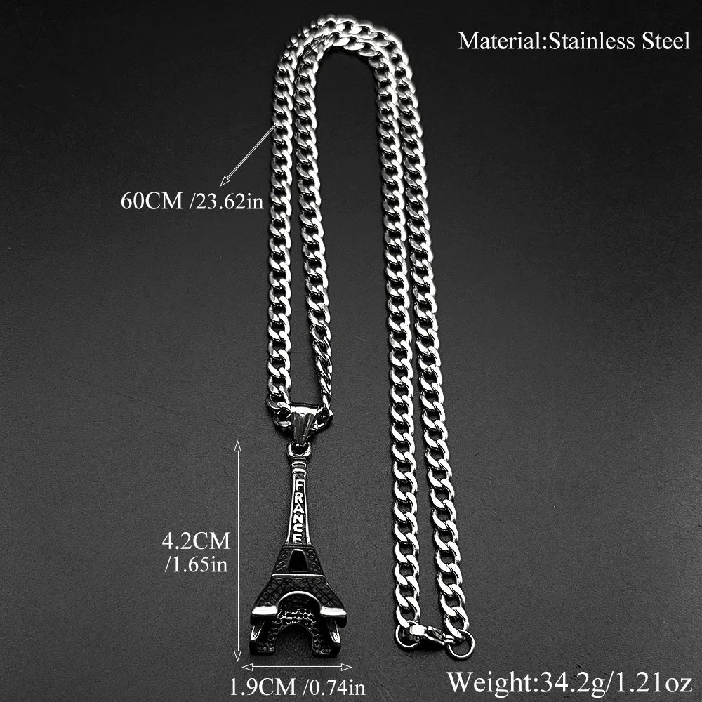 The new iconic Eiffel Tower Instagram fashion men's simple clothing paired with accessories, hip-hop pendants and sweater chains