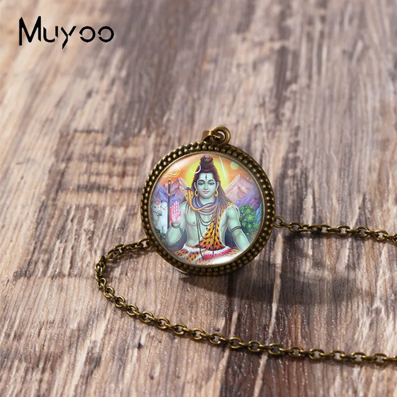 2023 New Arrival Fashion Painting India Shiva Ganesha Hindu God Glass Dome Antique Pendant Handmade Jewelry Vintage Necklaces