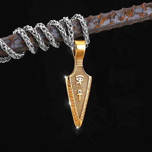 Viking Stainless Steel Gold Color Spear Pendant Necklace Scandinavian Rune Amulet Black Necklace Jewelry Men's Punk Hip Hop Gift