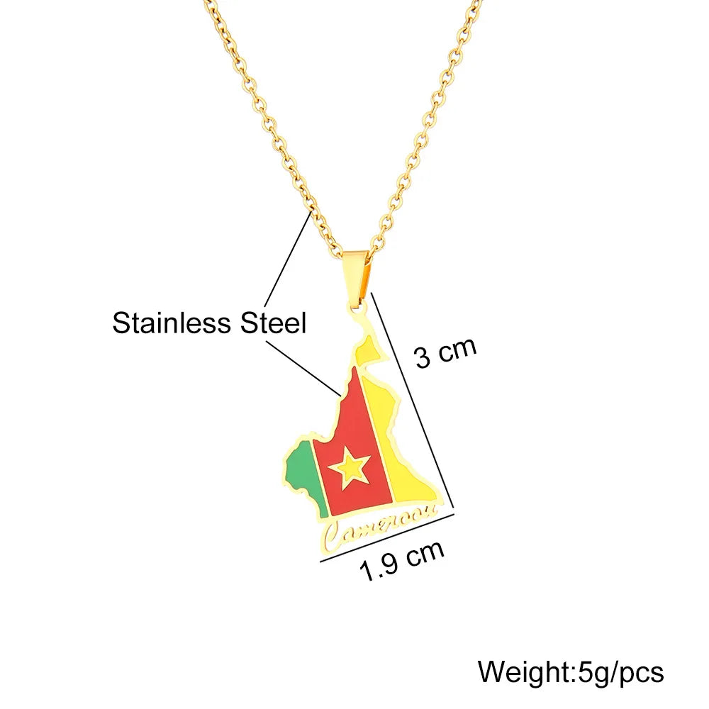 2024 New fashion stainless steel African Cameroon map necklace for men and women geometric ethnic style collarbone chain anniver