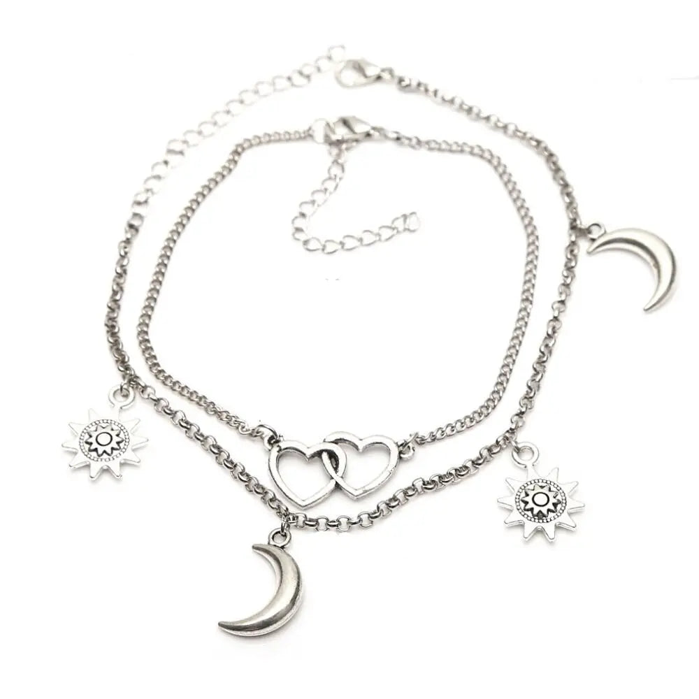 Vintage Star Elephant Bracelet For Women Boho Pendent Double Layer Anklet Bohemian Foot Jewelry Gift Drop Shipping