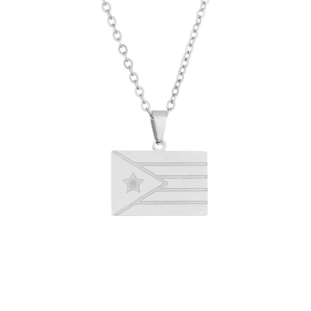 2024 new fashion stainless just wear with love shaped Puerto Rico flag pendant necklace temperament everything collarbone chain