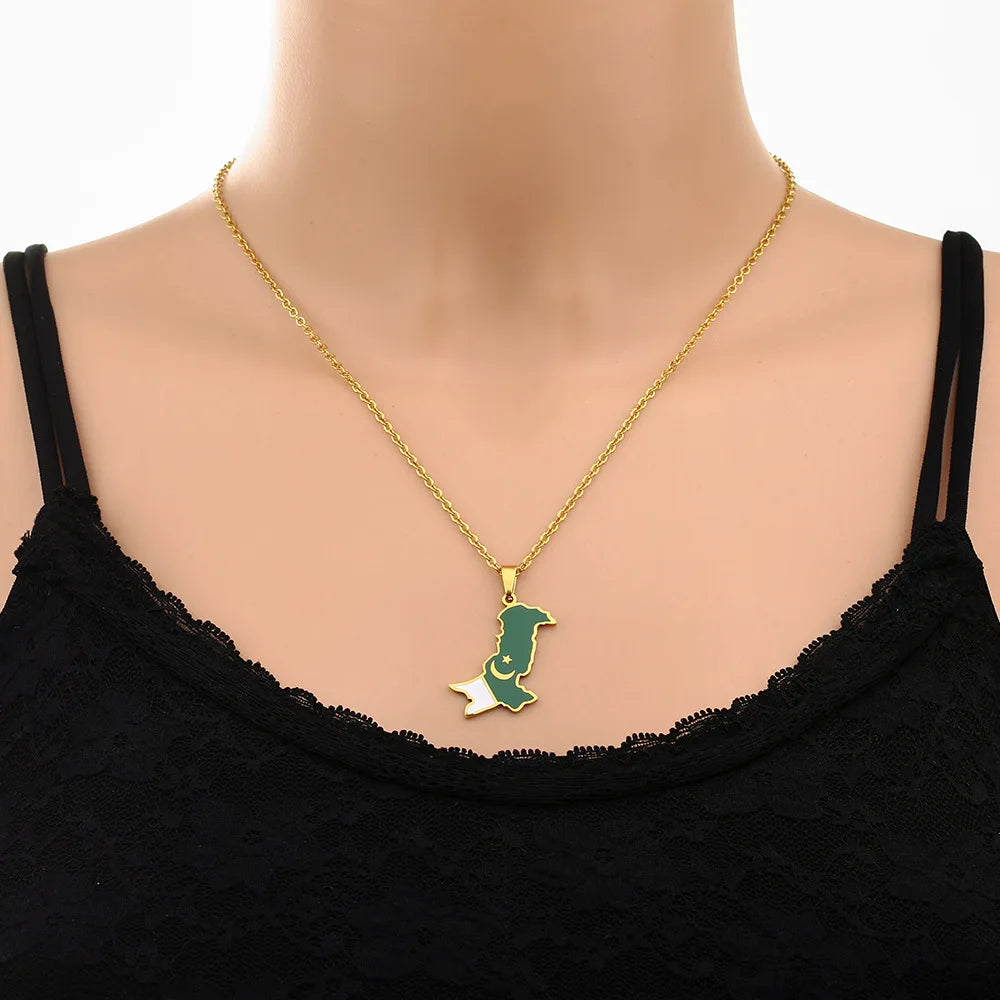 2024 new fashion stainless just Pakistan map flag pendant necklace temperament everything collarbone chain birthday anniversary