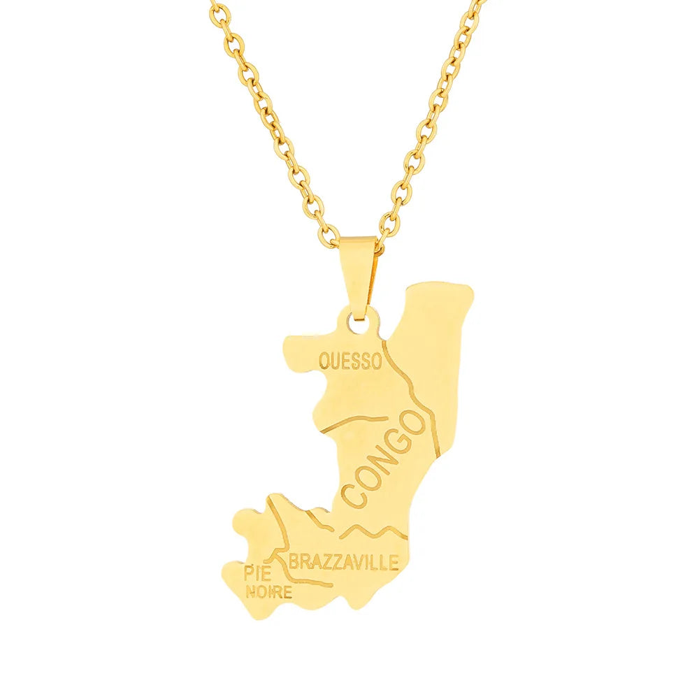2024 New fashion stainless steel Congo map pendant necklace for men and women geometric titanium steel pendant ethnic style clav