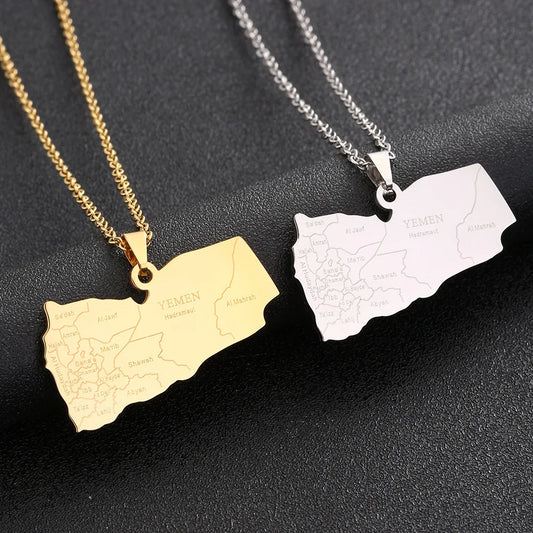 2024 New fashion stainless steel Yemen map and City necklace for men and women geometric titanium steel pendant ethnic style cla