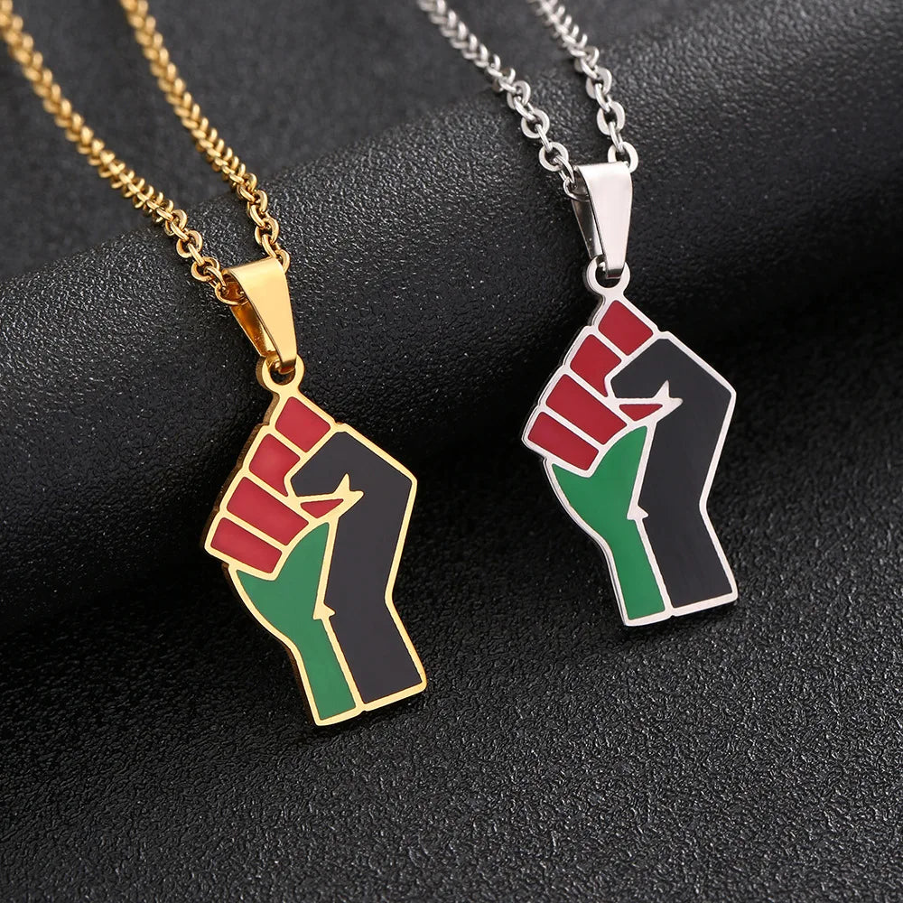 2024 new fashion stainless steel African fist symbol necklace for men and women geometric national style collarbone chain annive