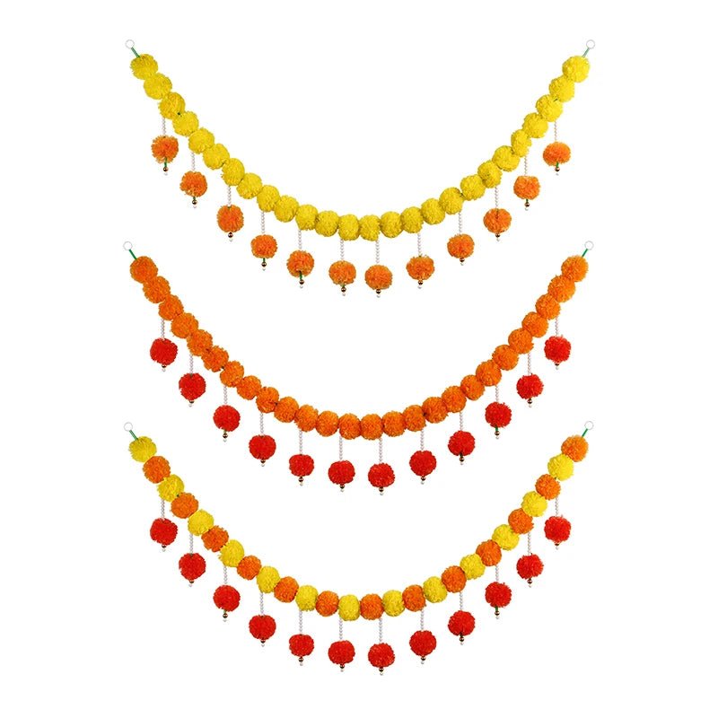 1Pc Indian Style Marigold Flower Garland With Flowers For Day Of The Dead Diwali Home DIY Craft Party Halloween Party Decor