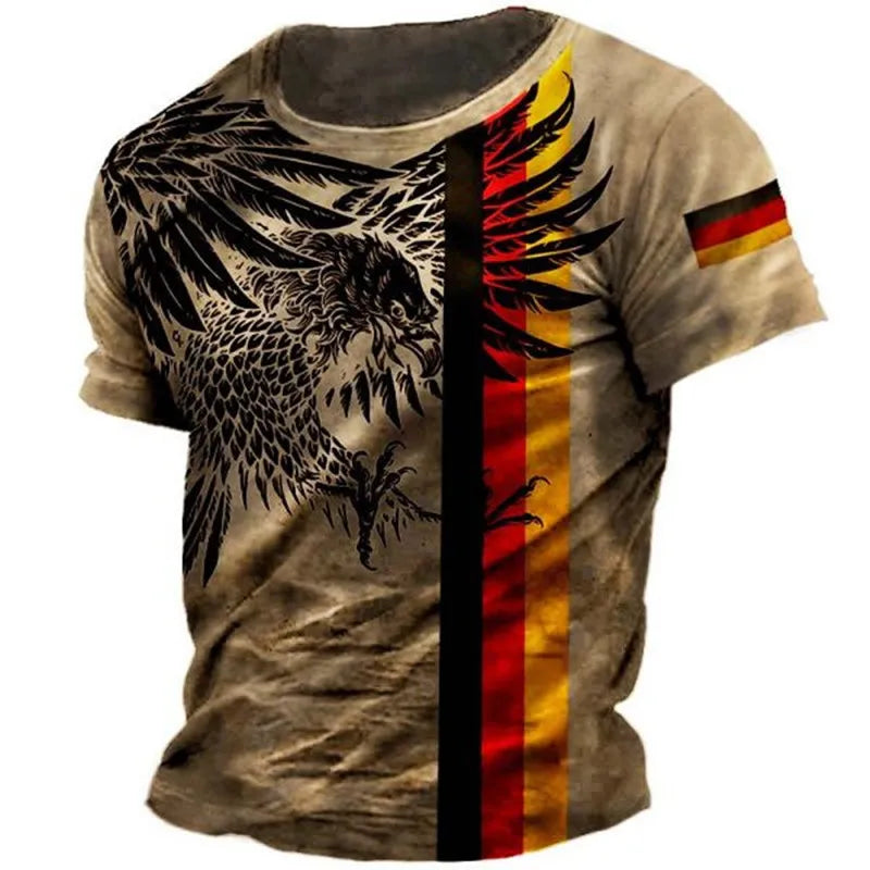 Vintage Animal Eagle Print Men's T-shirts Summer Street Round Neck Polyester Loosse Short Sleeve Tees Casual Tops Men Clothing