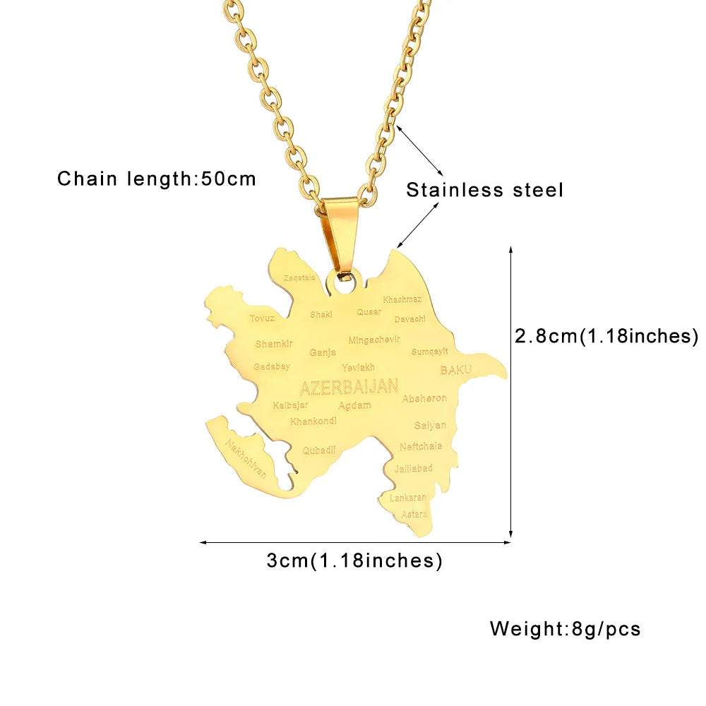 2024 new fashion stainless just Azerbaijan map with city pendant necklace temperament everything collarbone chain birthday anniv