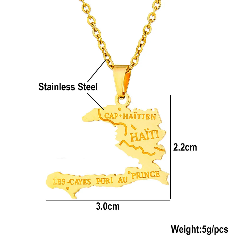 2024 New fashion stainless steel Haiti map pendant necklace for men and women geometric titanium steel pendant ethnic style clav