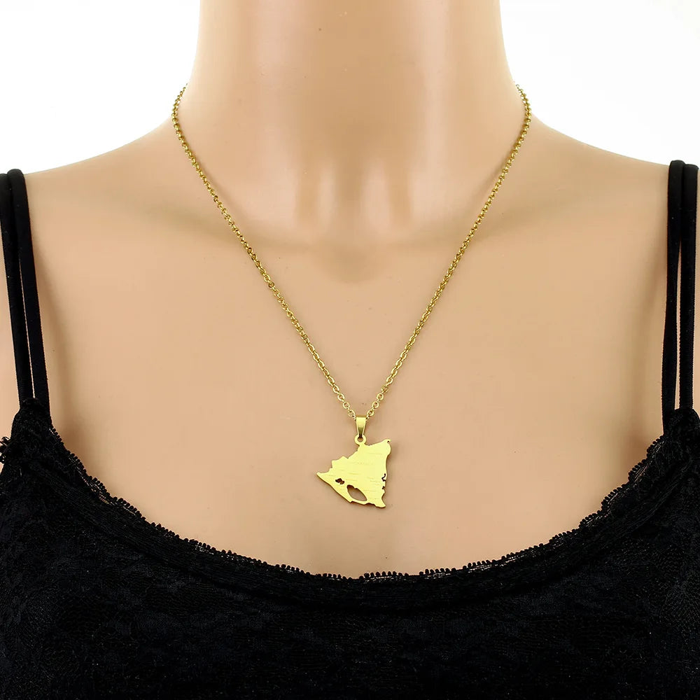 2024 New fashion stainless steel glossy Nicaragua map City necklace for women and men couples ethnic style accessory collarbone
