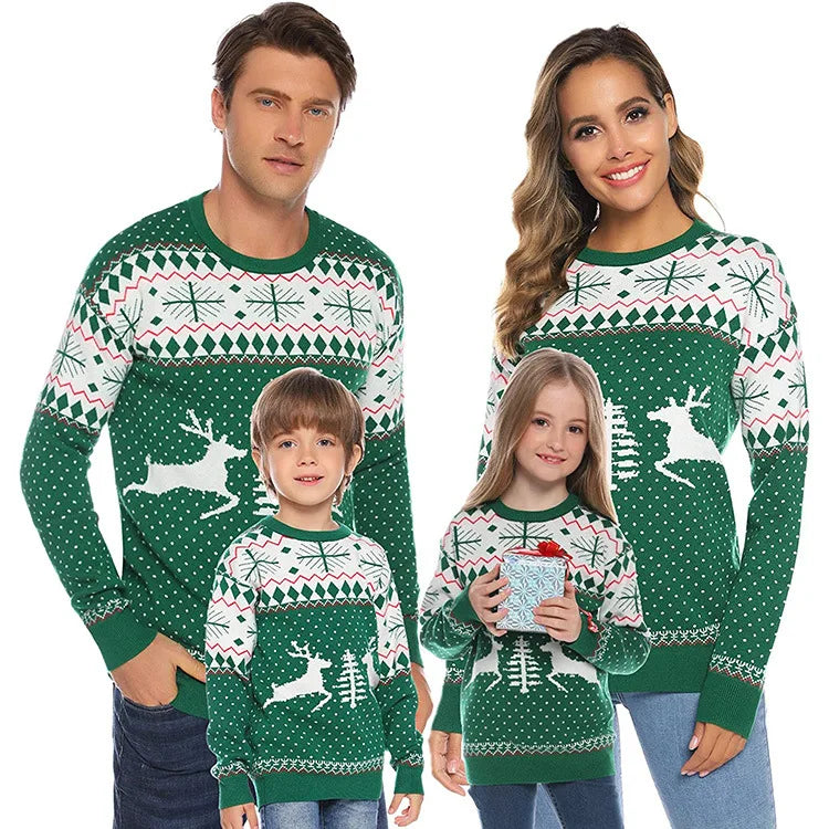 2025 New Christmas Matching Sweaters for Women Men Couples Knitwear Jacquard Elk Print Jumpers Full Sleeve Warm Soft Pullovers