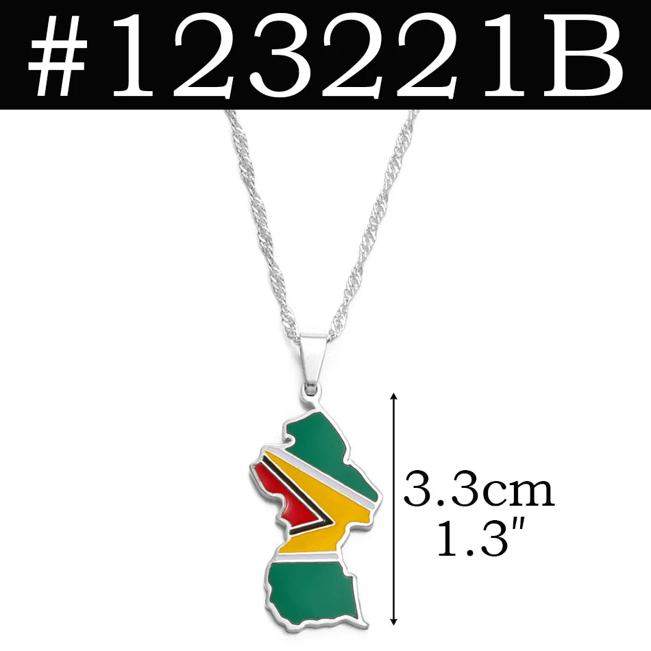 Anniyo Colorful Flags Nigeria Ghana Jamaica Guyana Maps Stainless Steel & Enamel Pendant Necklaces National Jewelry @122921