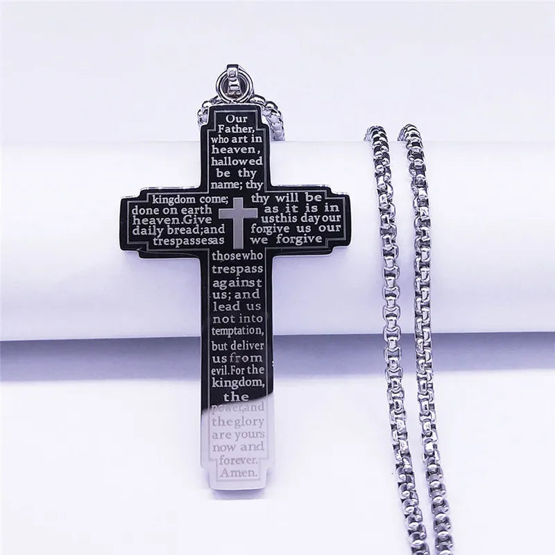 2024 New fashion Bible Cross chain necklace men's temperament everything match stainless steel pendant necklace accessory gift