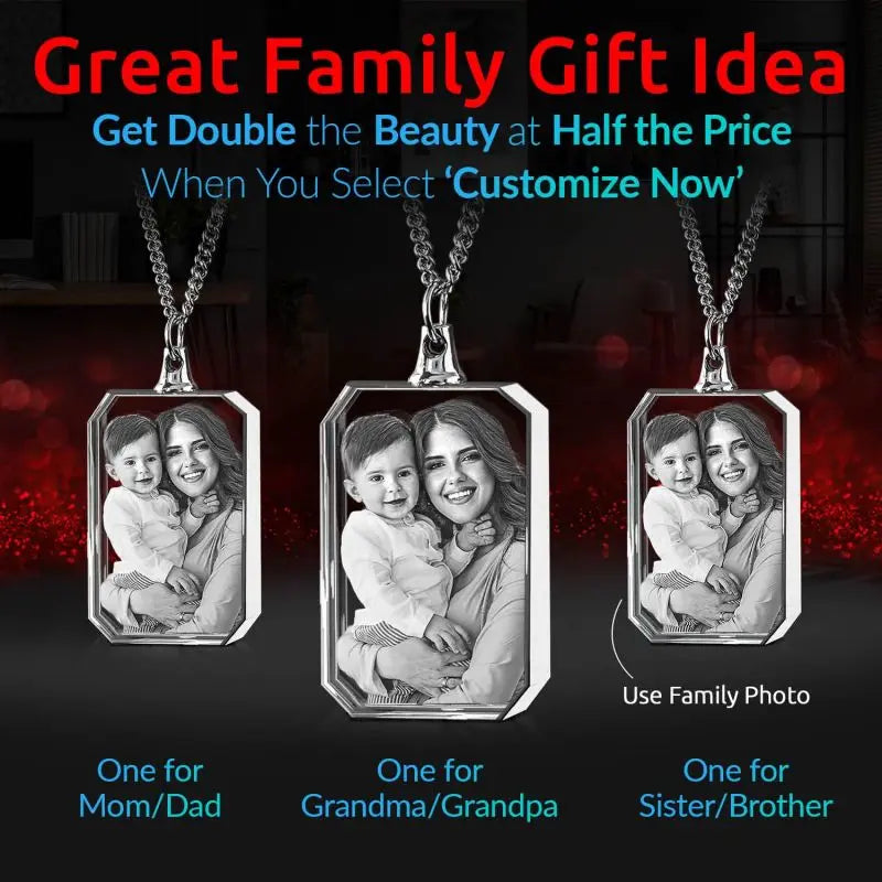 3D Crystal Photo Custom Necklace Rectangle,Customized Gift for Father,Men,Women,Him,Her,Personalized Gifts With Your Own Photo