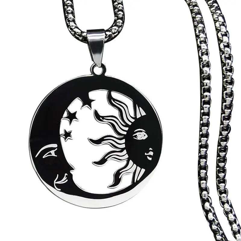 2024 New fashion stone Invisible Moon Crescent Worship necklace men's pendant Pendant Hip stainless steel men's sweater chain je