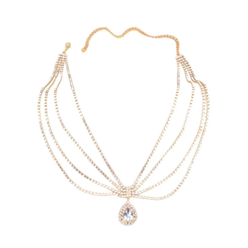2024 Trend Bohemian Style Fashion Droplets Shine Rhinestone Headwear Wedding Bride Hair Chain And Ornamental Chain