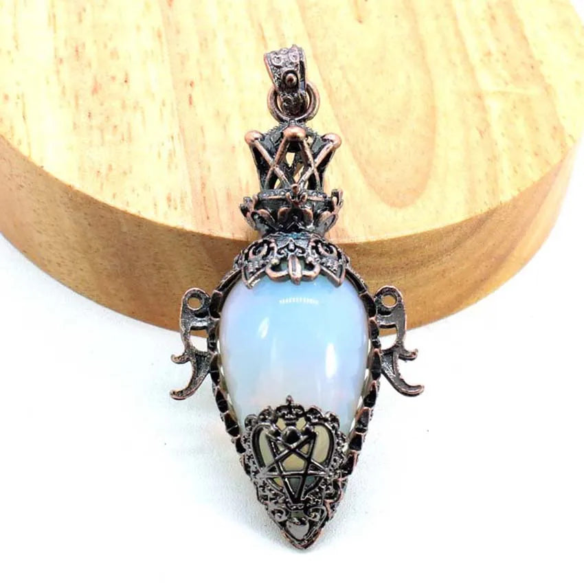 Water Drop Crystal Pendulum for Dowsing Spiritual Divination Natural Amethyst Rose Quartz Onyx Antique Pendulums Pendant Pendulo