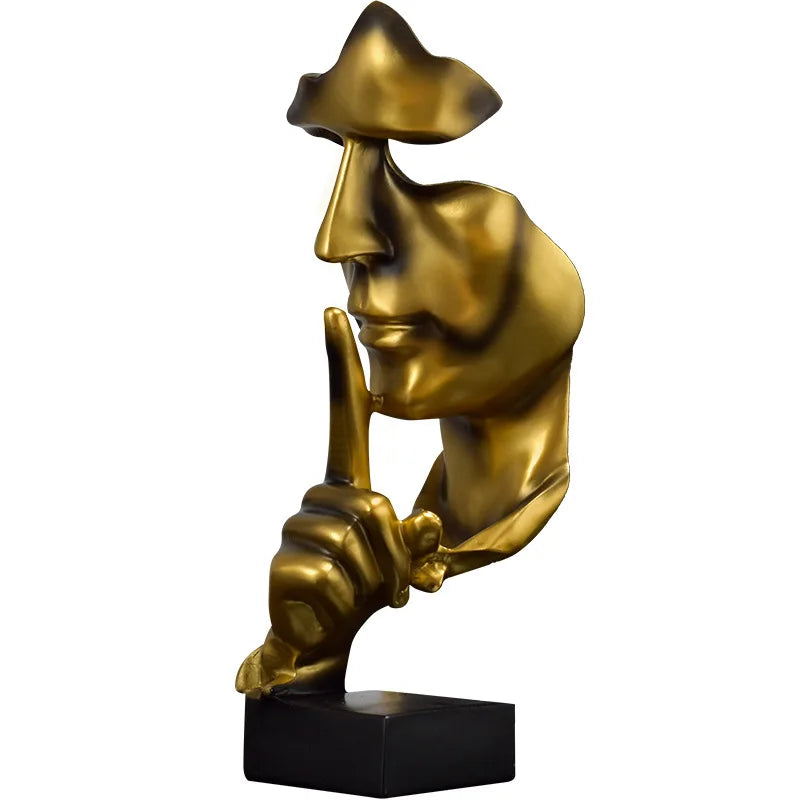 Thinker Statue Sculpture Silence Is Gold Figurines Resin Retro Home Decor for Office Study Living Room Abstract Face Ornaments