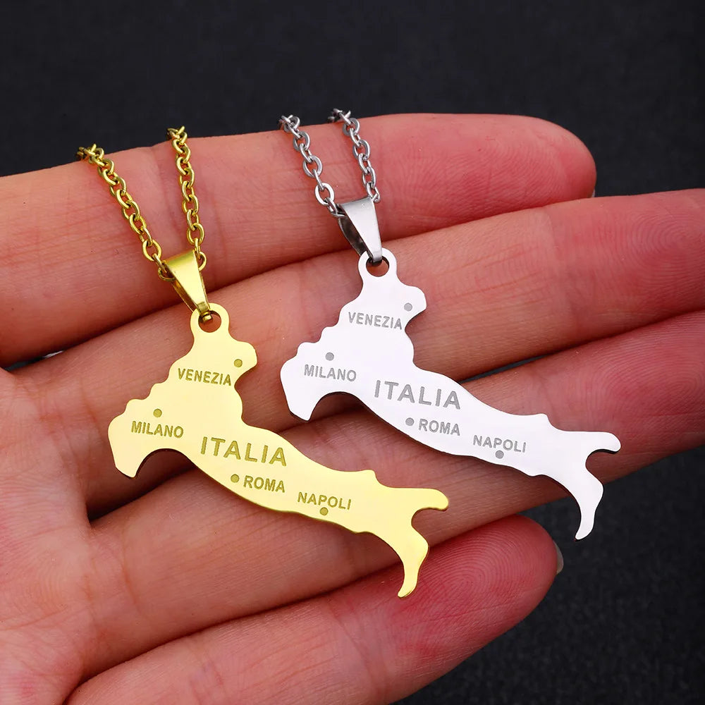 2024 New fashion stainless steel Italian map necklace for women and men couples ethnic style accessory collarbone chain annivers